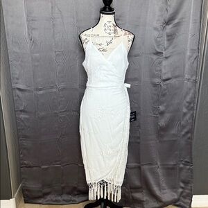Lulu's White Lace Fringe Midi Dress